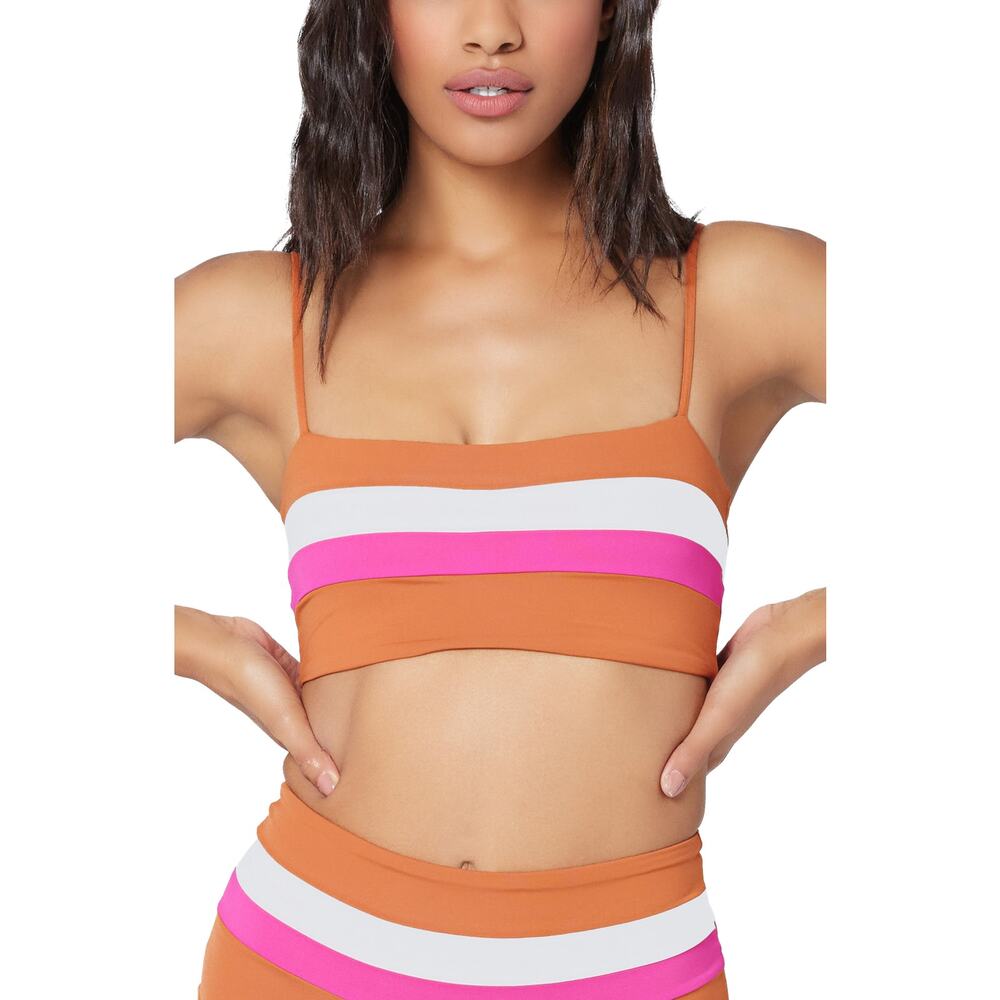 L*Space Striped Rebel Bikini Swim Top in Amber-Bougainvillea-Cream NWT Size XS